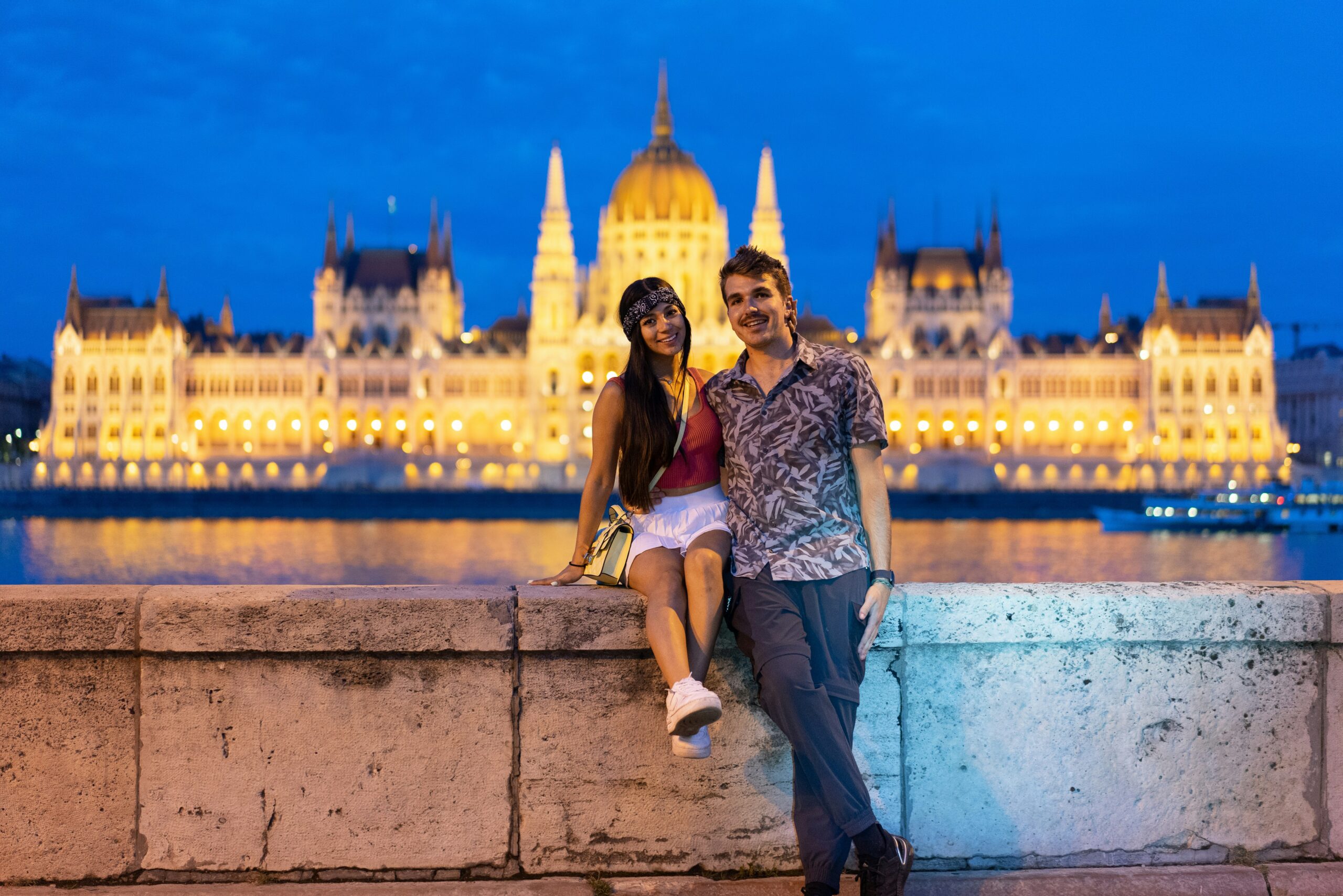 Newlyweds enjoying a romantic night view in Budapest, featured in our europe honeymoon packages 2026 guide